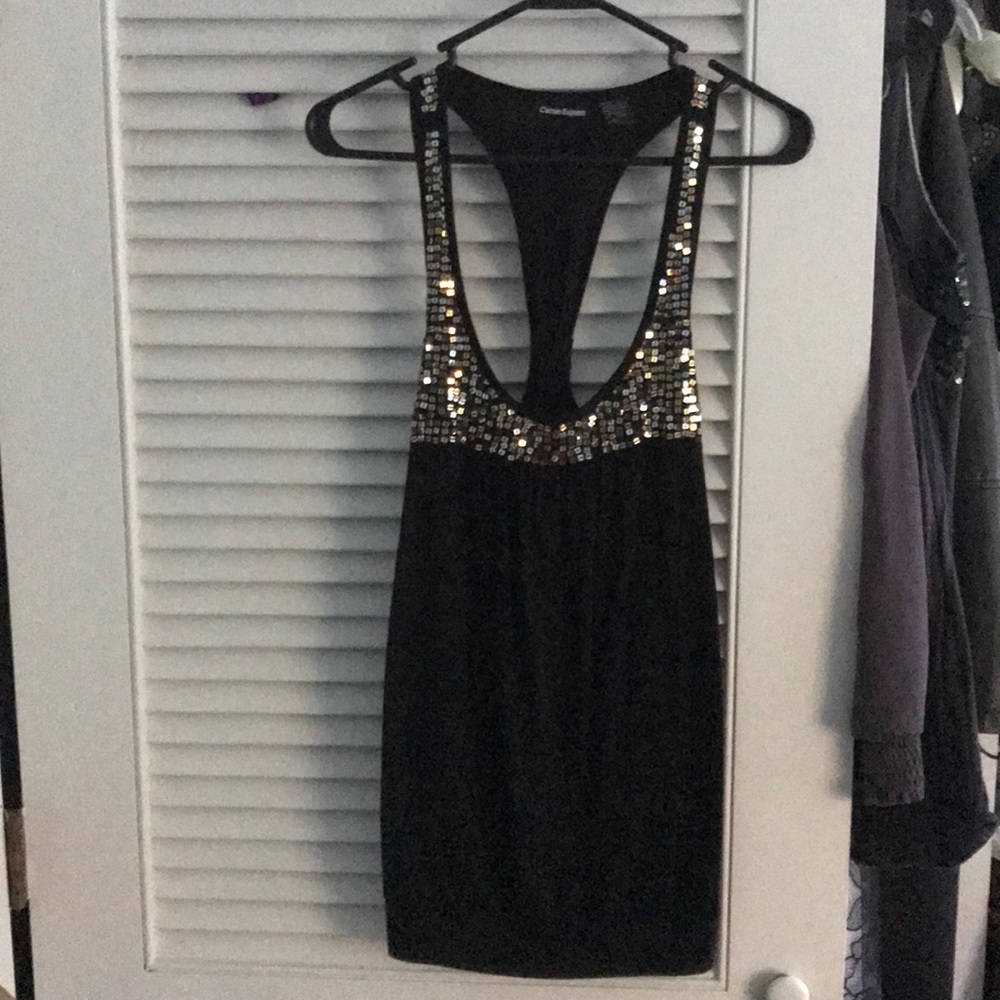 Black Sequin Razorback Tank Size M